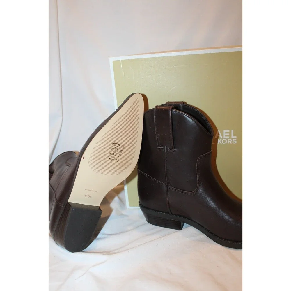 Michael Kors Noemie Women Pointed Toe Brown Leather Pull On Ankle Boots 8 $175